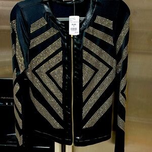 Carmin Gold studded with gold zipper jacket with leather trim